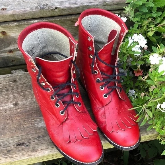 Vintage JUSTIN Boots RED Roper Size 5.5 D Style 503Y Registered NO. 73416 - Picture 16 of 16